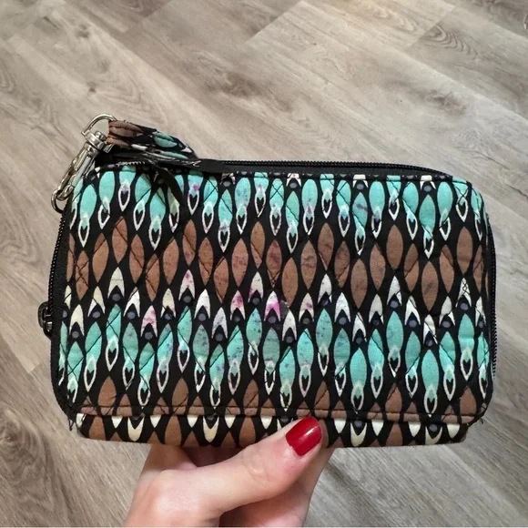 Vera Bradley All In One Crossbody Sierra Stream Purse Bag Wallet Blue Brown - Picture 6 of 8